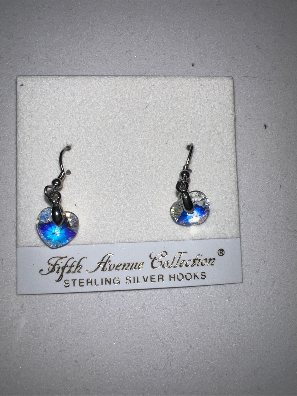 Fifth Avenue Collection Sterling Silver Hooks iridescent Heart Crystal Earrings